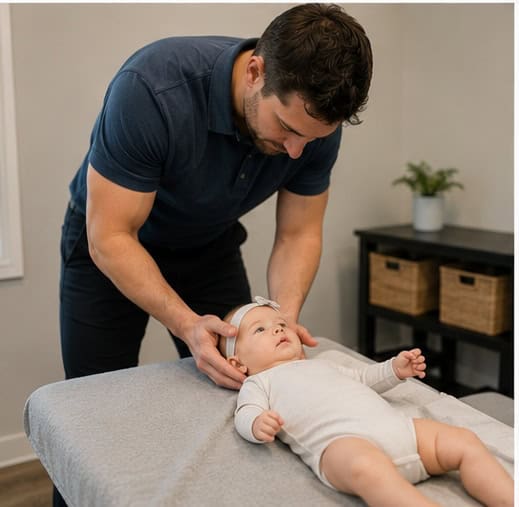 Pediatric chiropractor providing gentle adjustment to child in Gallatin TN